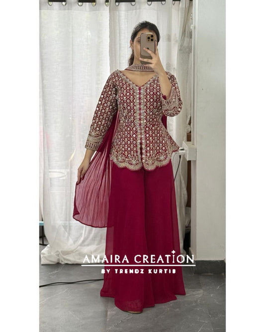 Premium Georgette Magenta Full Heavy Work Divider Set