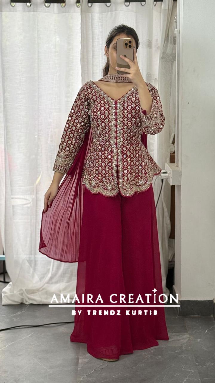 Premium Georgette Magenta Full Heavy Work Divider Set