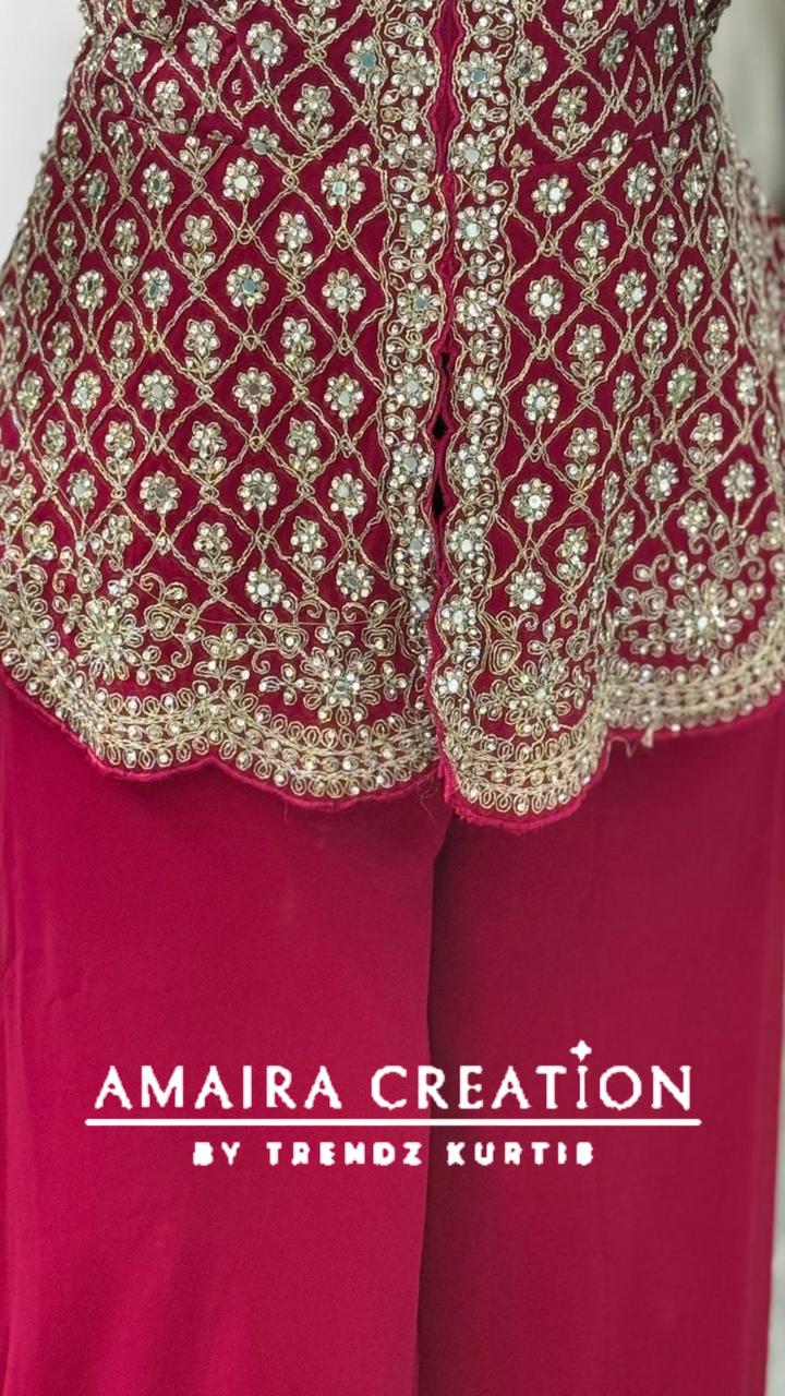 Premium Georgette Magenta Full Heavy Work Divider Set