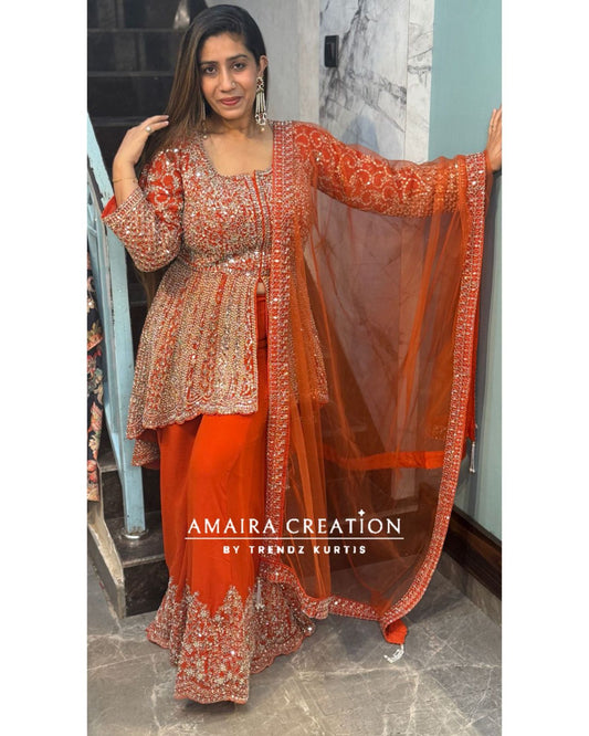 Premium Georgette Full Heavy Work High Low Pattern Divider Set