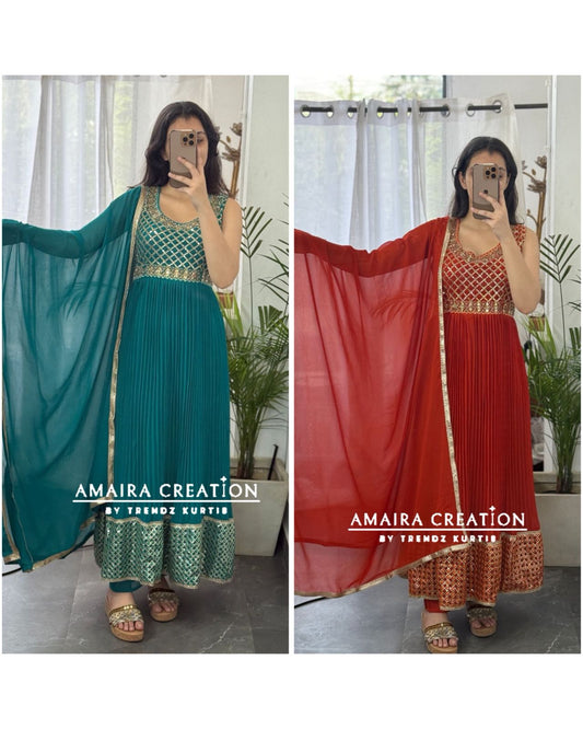 Premium Georgette Beautiful Work Anarkali Set(17 inches sleeves available)
