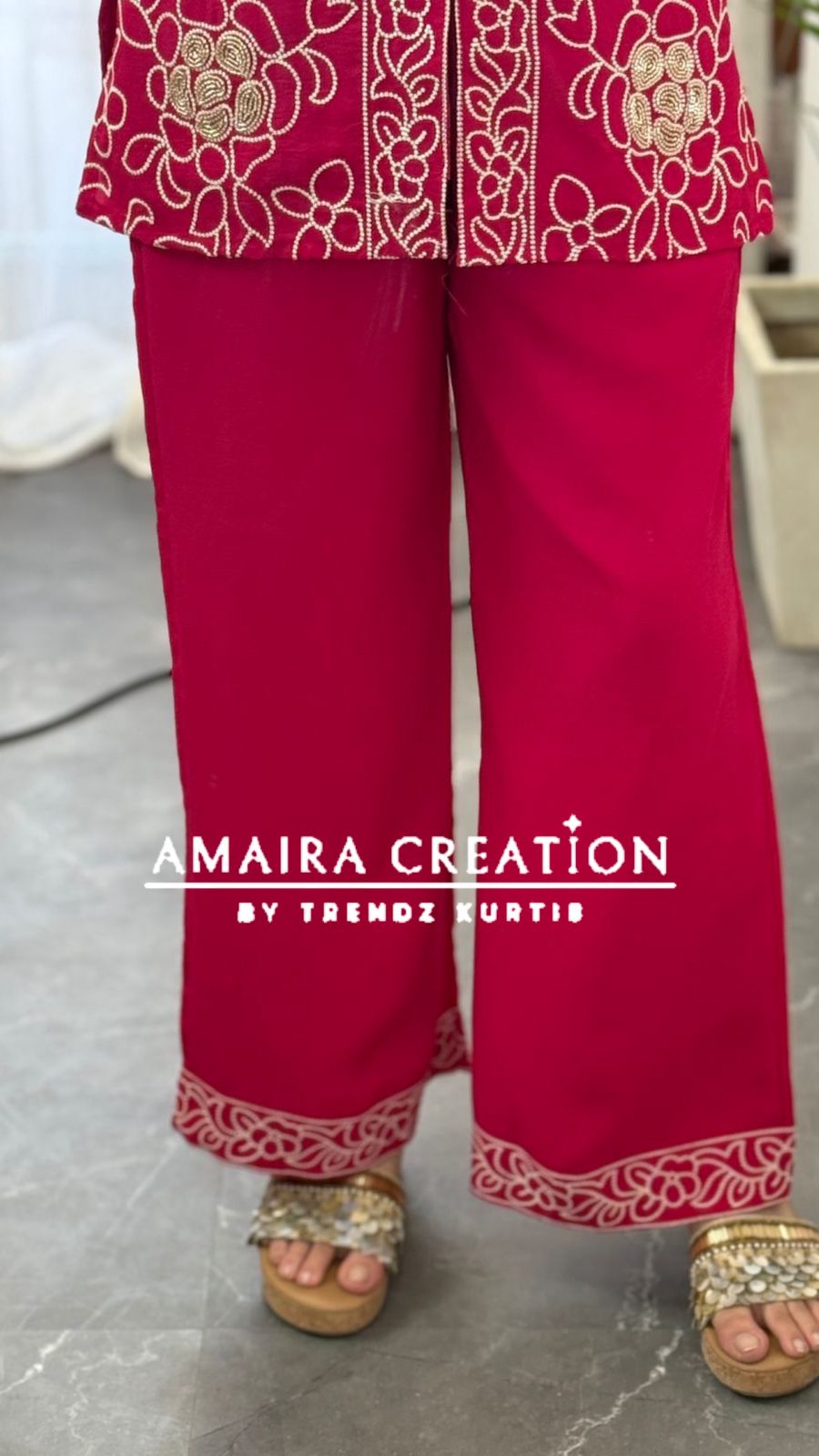 Premium Vichitra Silk Magenta Embroidered Cord Set