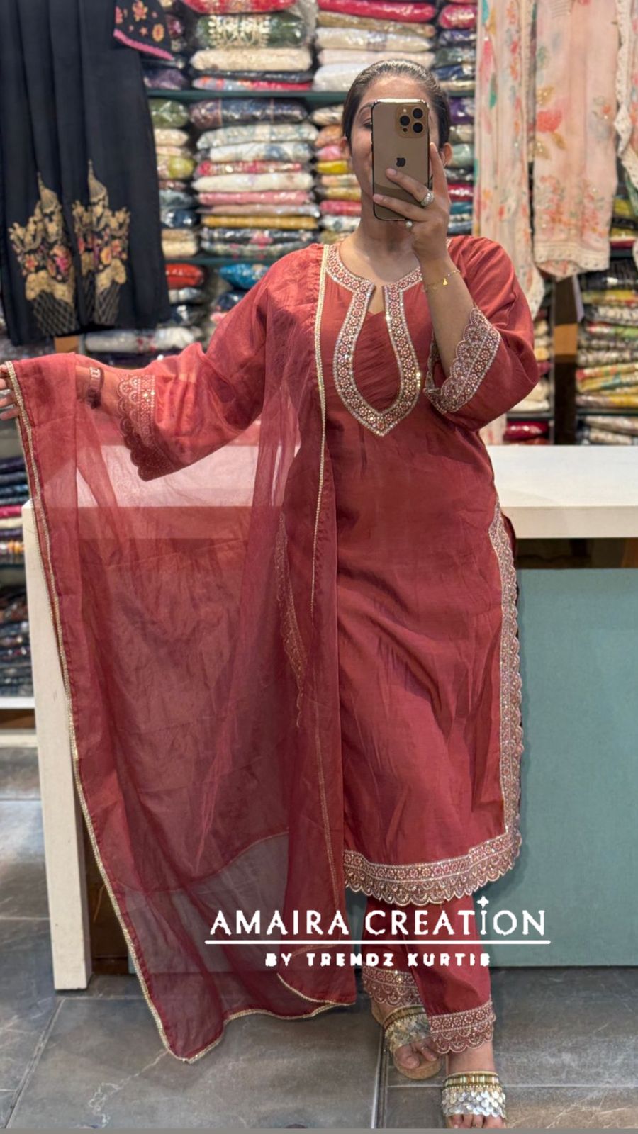 Premium Silk Beautiful Neck Detailing Pant Set