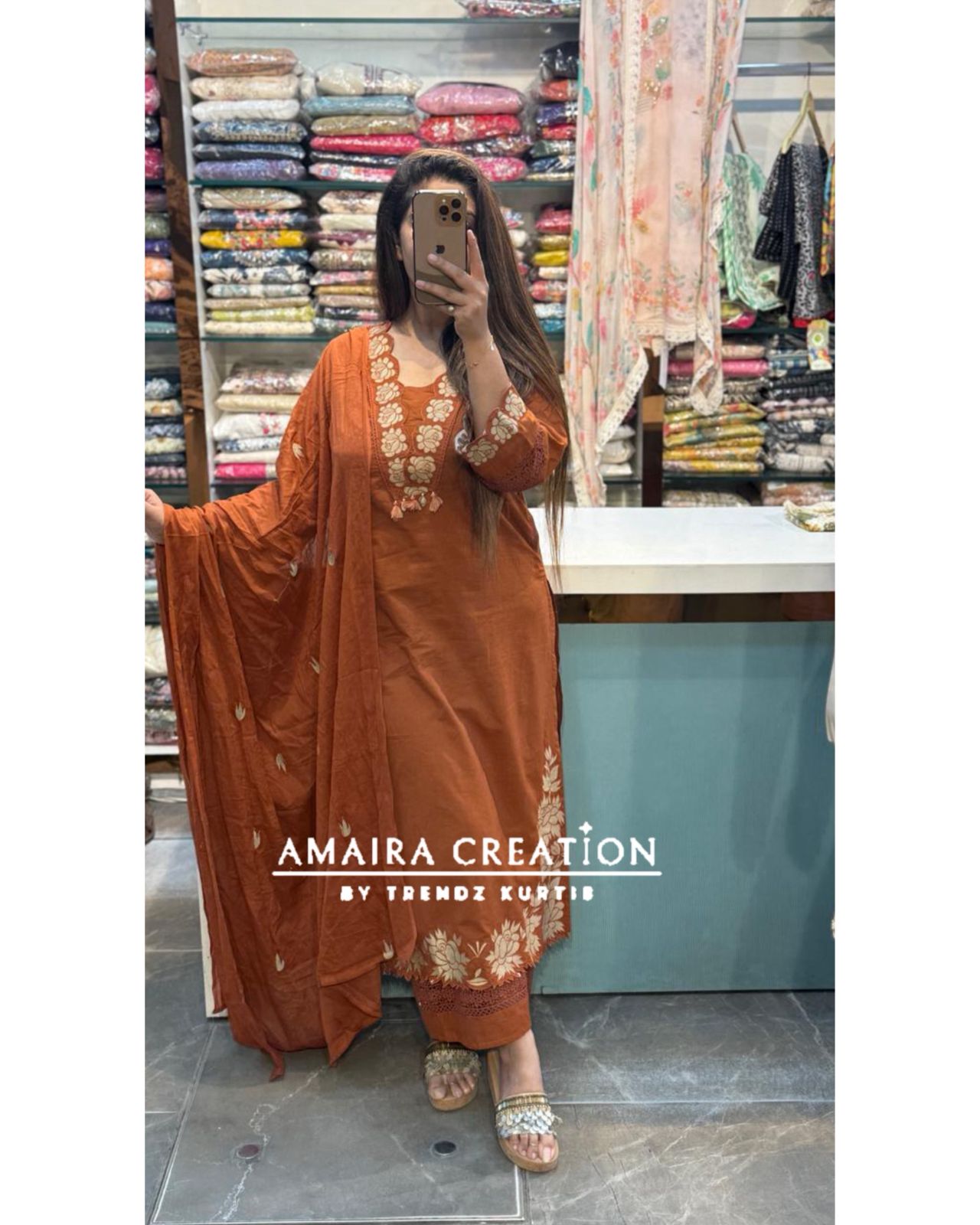 Premium Cotton Rust Cut Work Pakistani Set