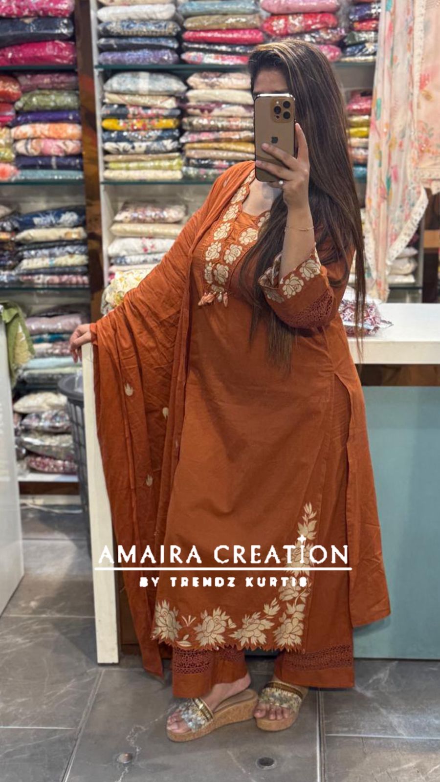 Premium Cotton Rust Cut Work Pakistani Set