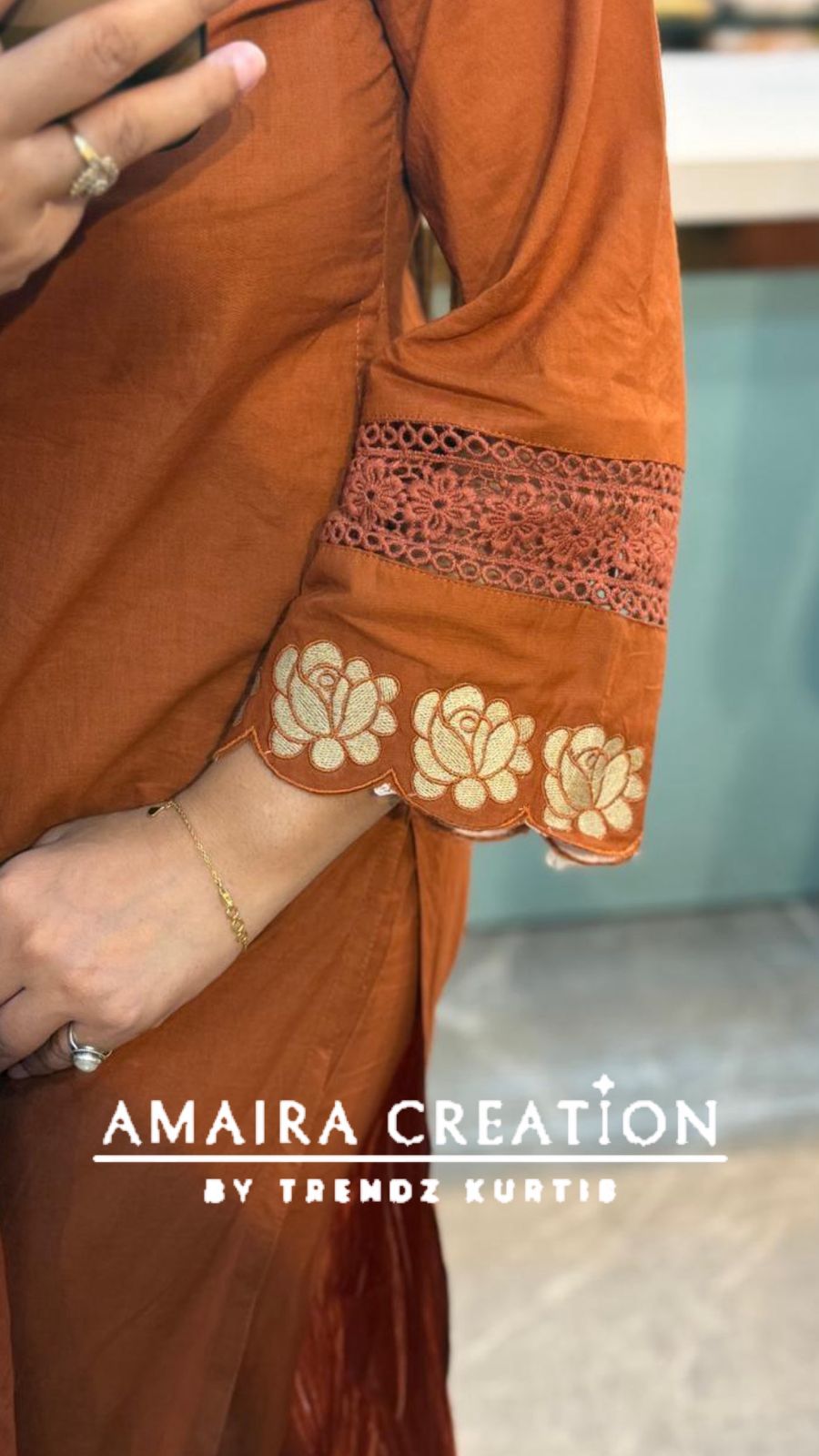 Premium Cotton Rust Cut Work Pakistani Set