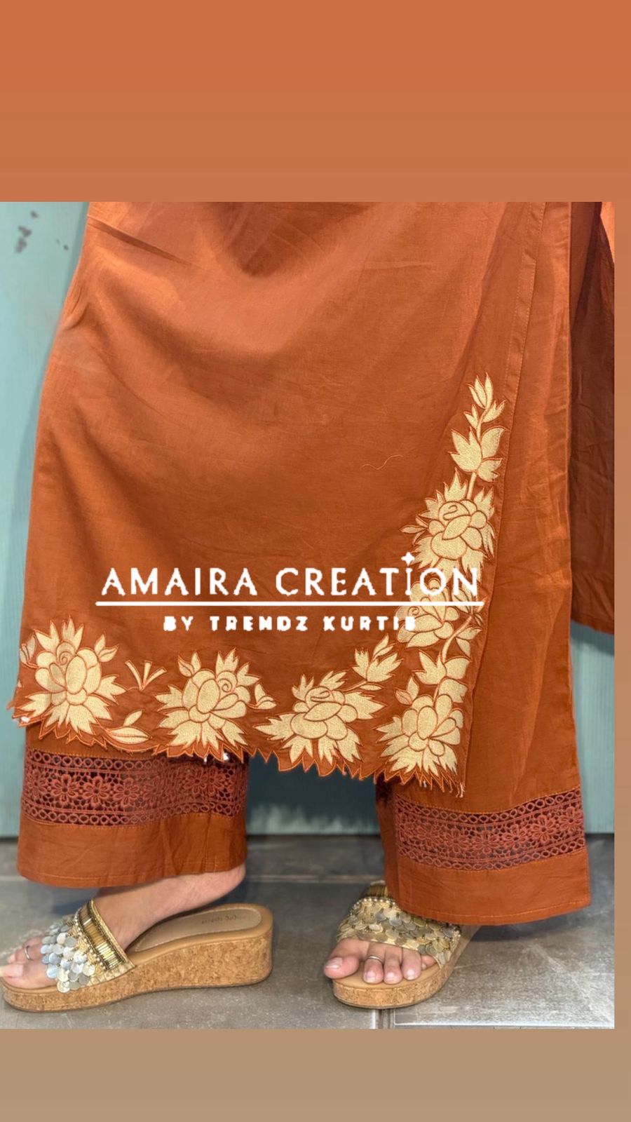 Premium Cotton Rust Cut Work Pakistani Set