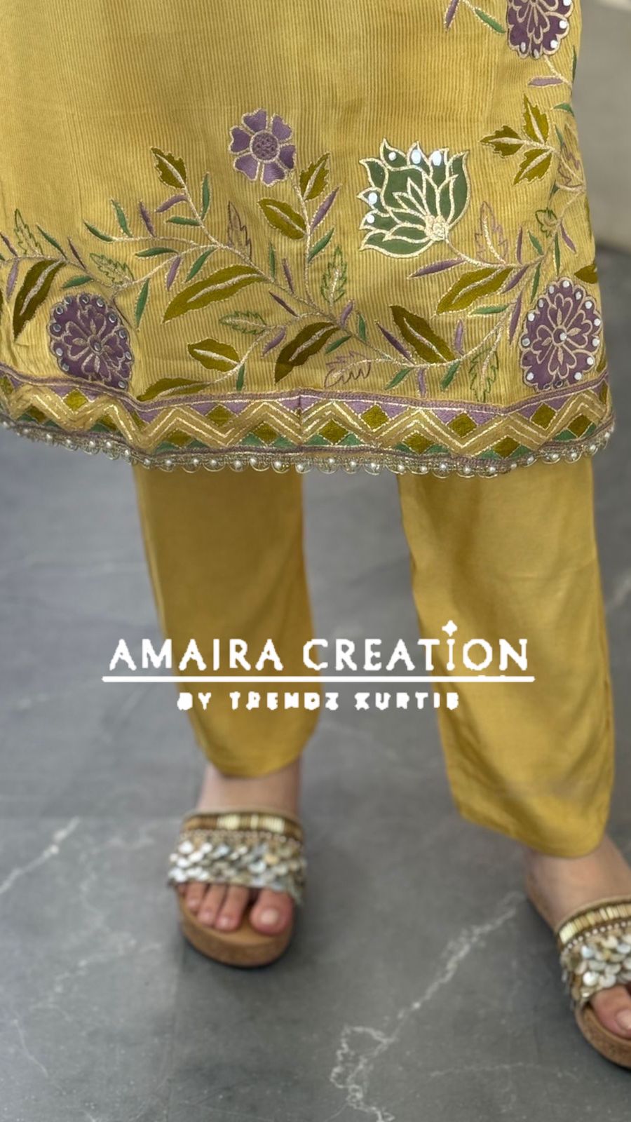 Premium Glass Tissue Mustard Color Pant Set