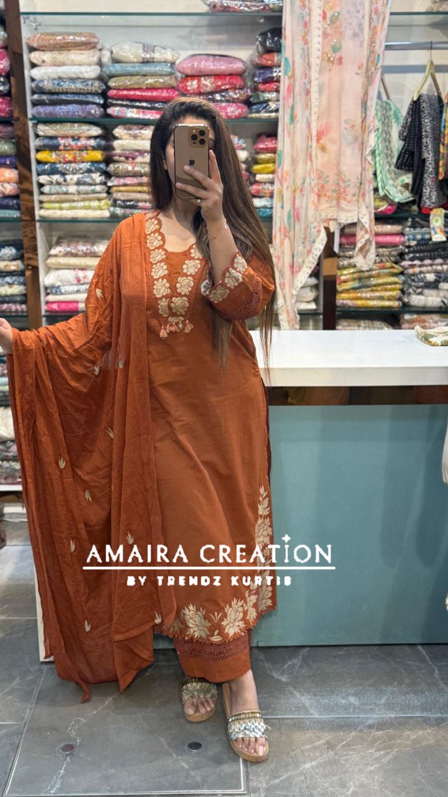 Premium Cotton Rust Cut Work Pakistani Set