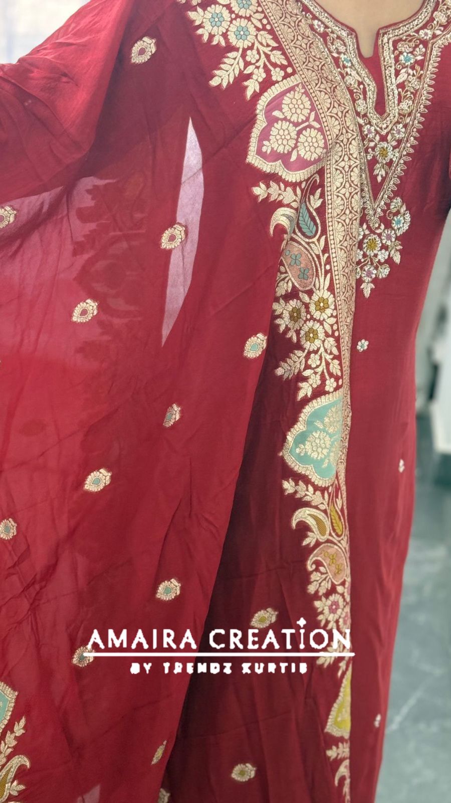 Premium Dola Silk Rust Pant Set With Banarasi Dupatta