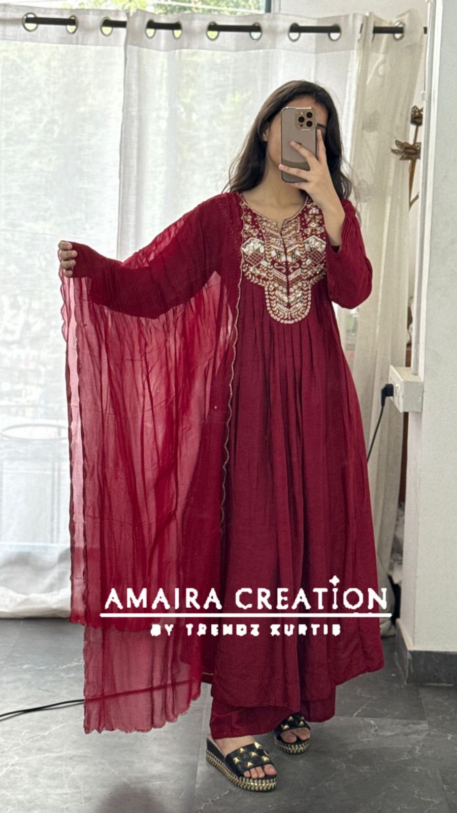 Premium Dola Silk Maroon Colour A Line Set