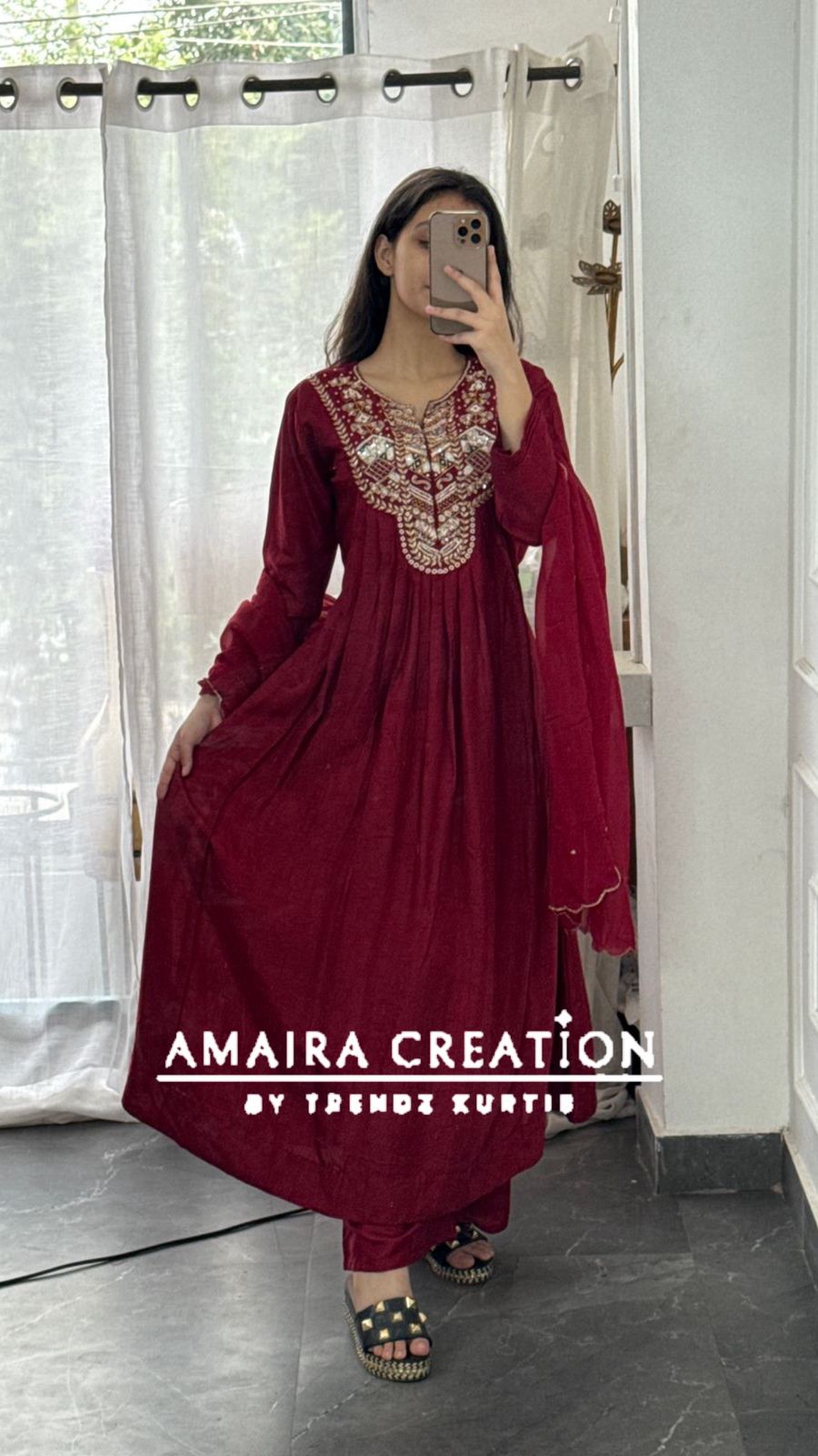 Premium Dola Silk Maroon Colour A Line Set