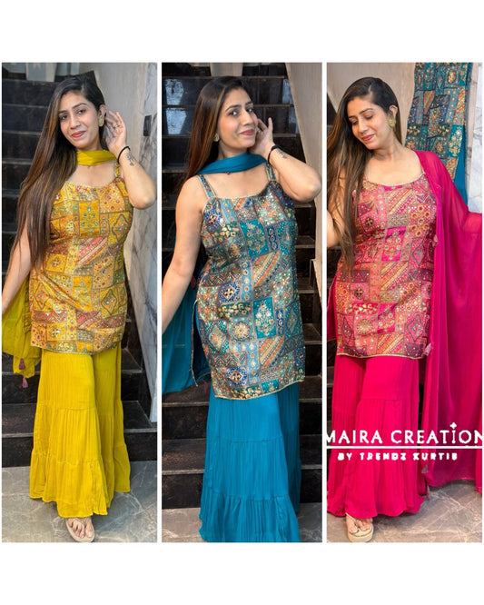 Premium Brocade Banarasi Sharara Set( 9 inches sleeves available)