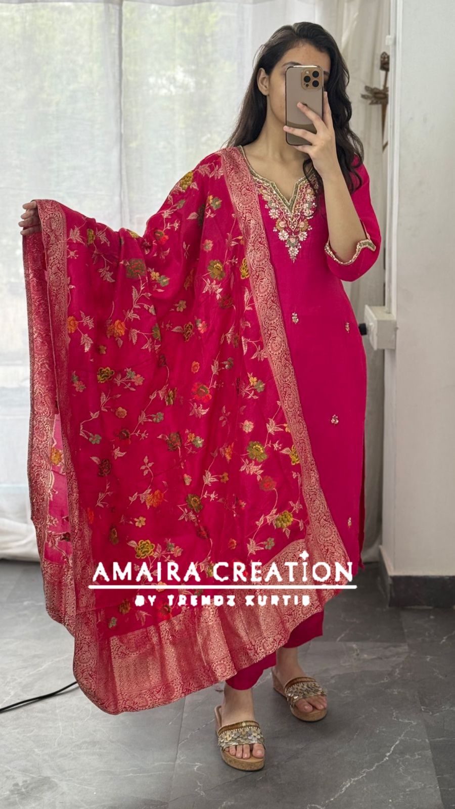 Premium Dola Silk Pant Set With Banarasi Dupatta