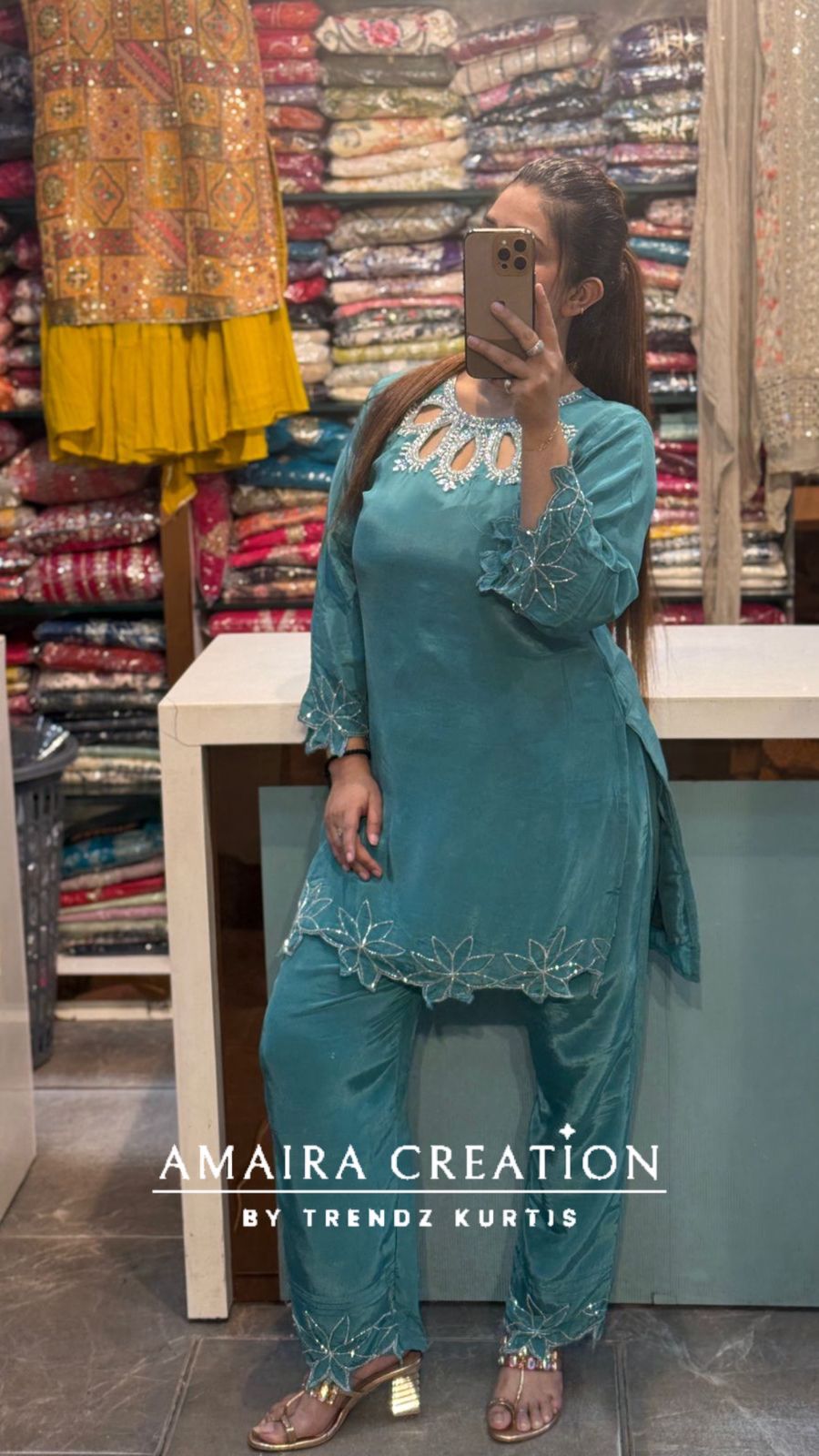 Premium Crepe Sea Green Cord set