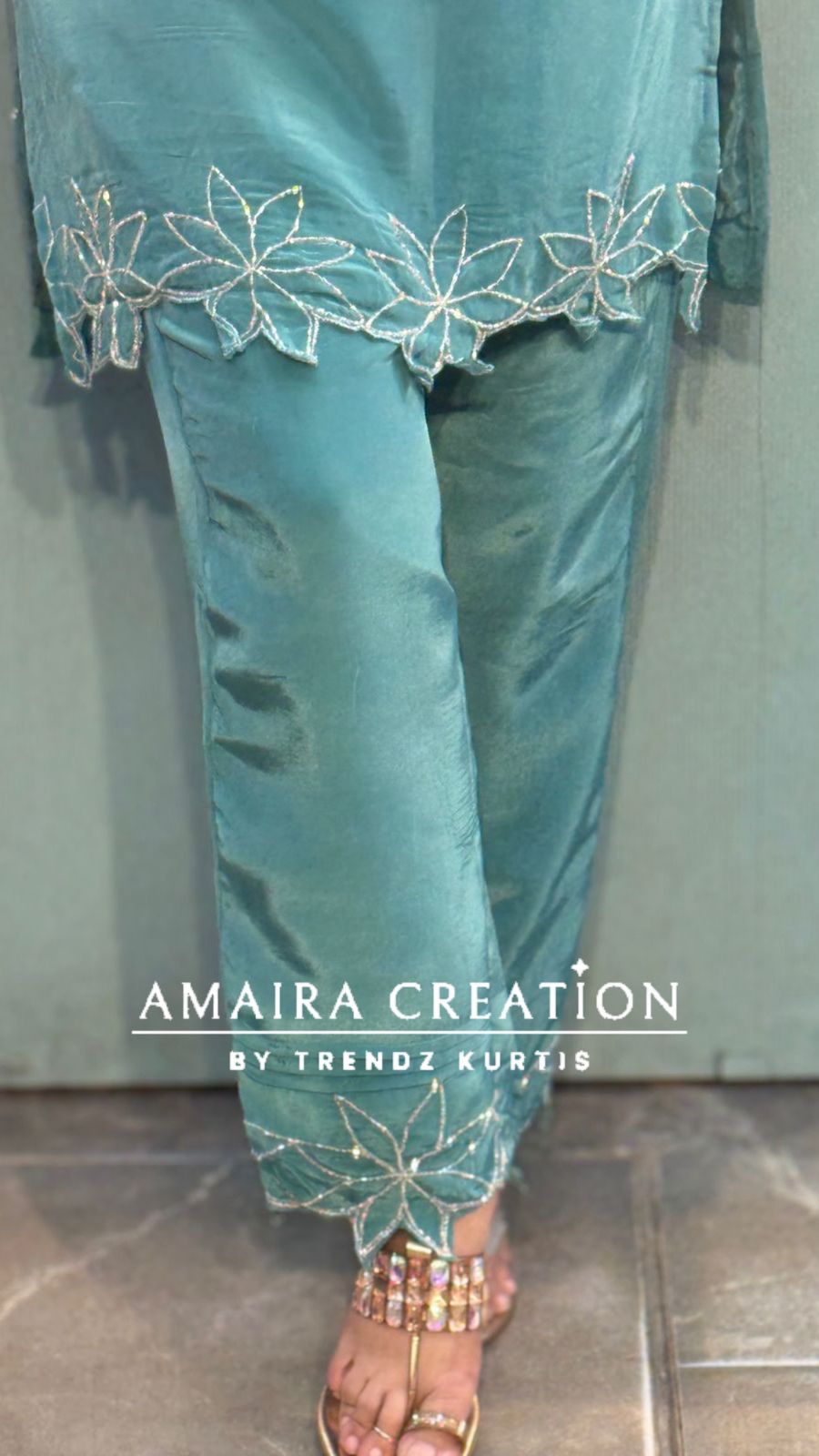 Premium Crepe Sea Green Cord set