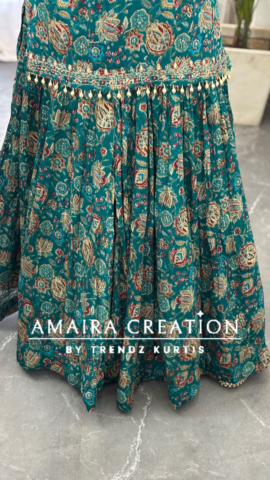 Premium Chinnon Firozi Full Flare Skirt Set