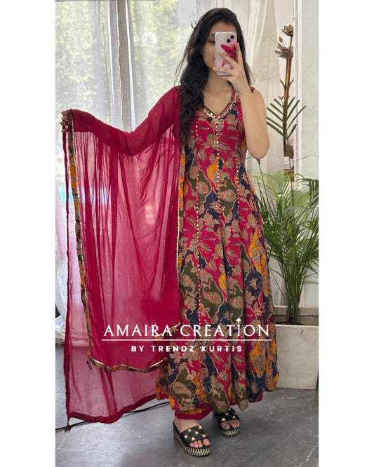 Premium Chinnon Multi Anarkali Pant Set(17 inches sleeves available)