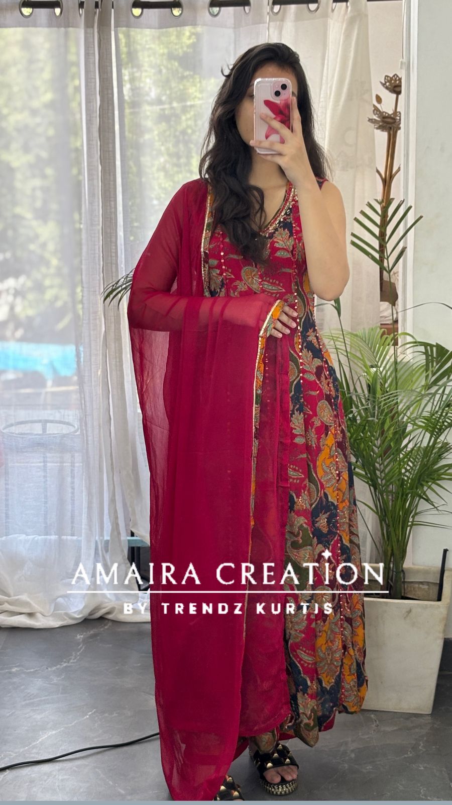 Premium Chinnon Multi Anarkali Pant Set(17 inches sleeves available)