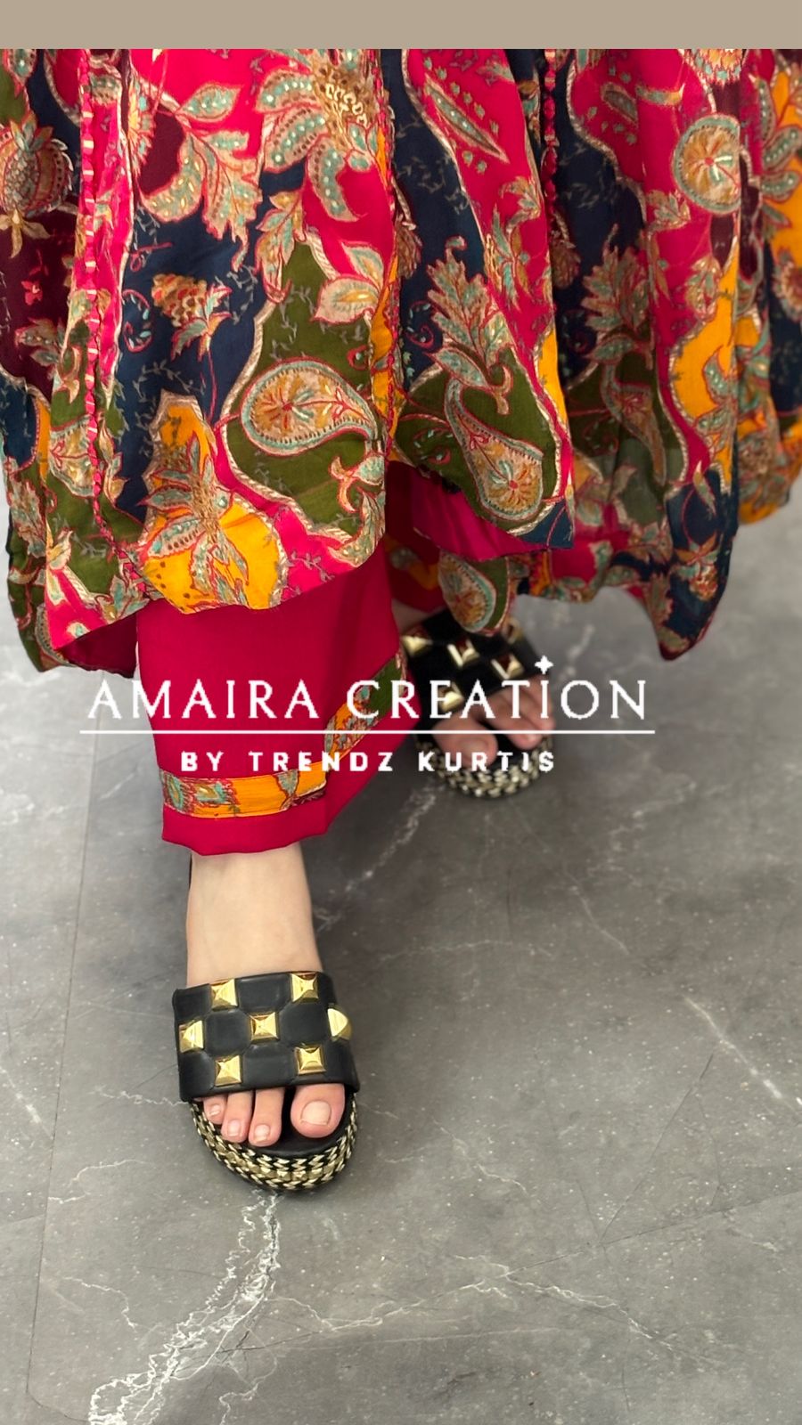 Premium Chinnon Multi Anarkali Pant Set(17 inches sleeves available)