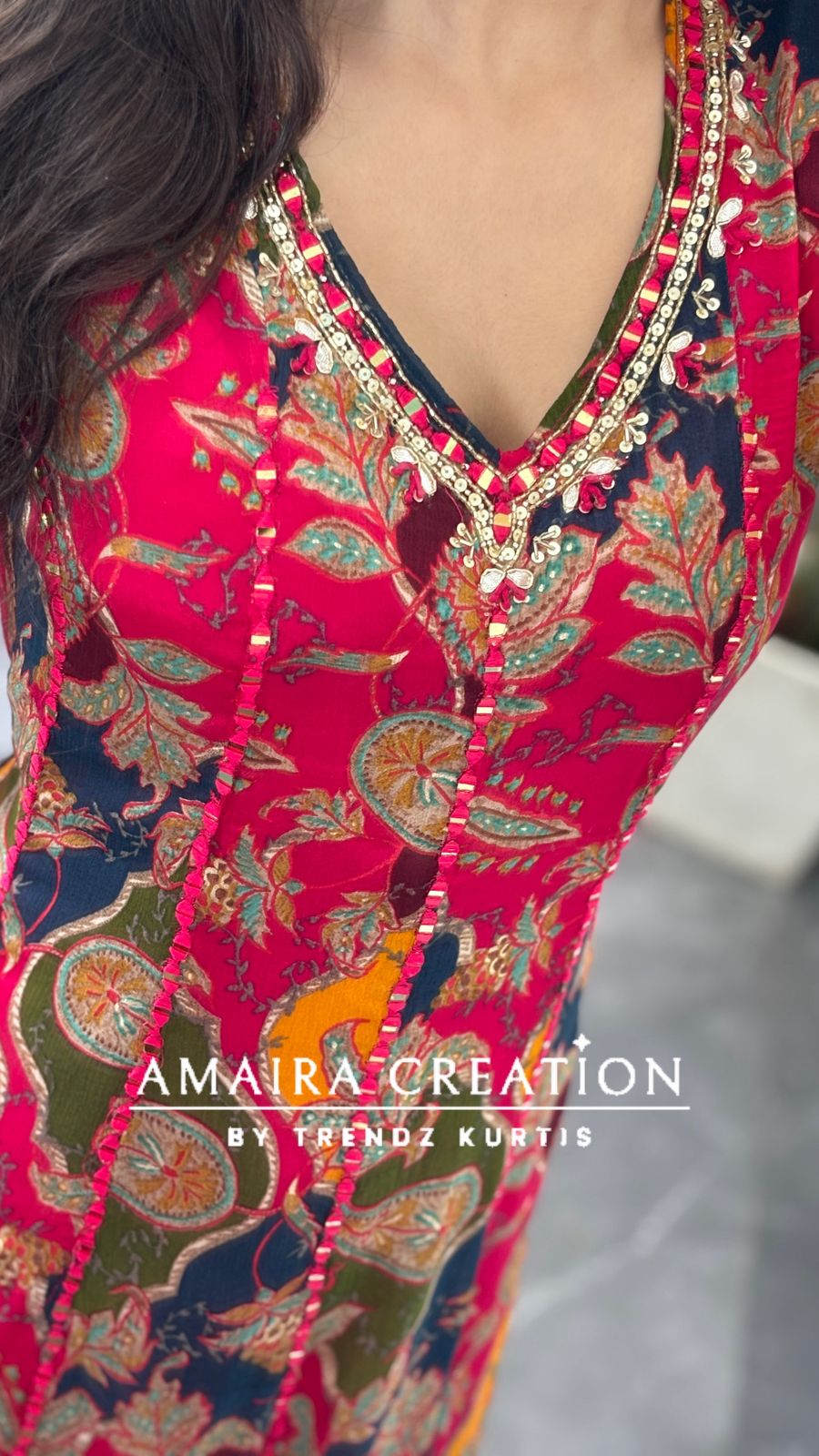 Premium Chinnon Multi Anarkali Pant Set(17 inches sleeves available)