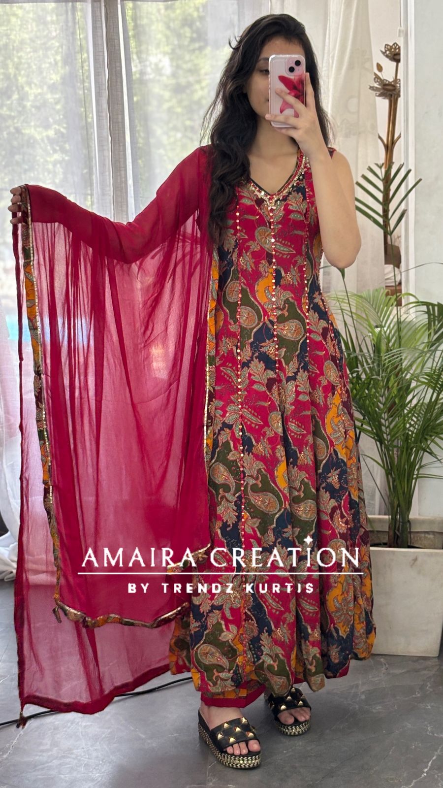 Premium Chinnon Multi Anarkali Pant Set(17 inches sleeves available)