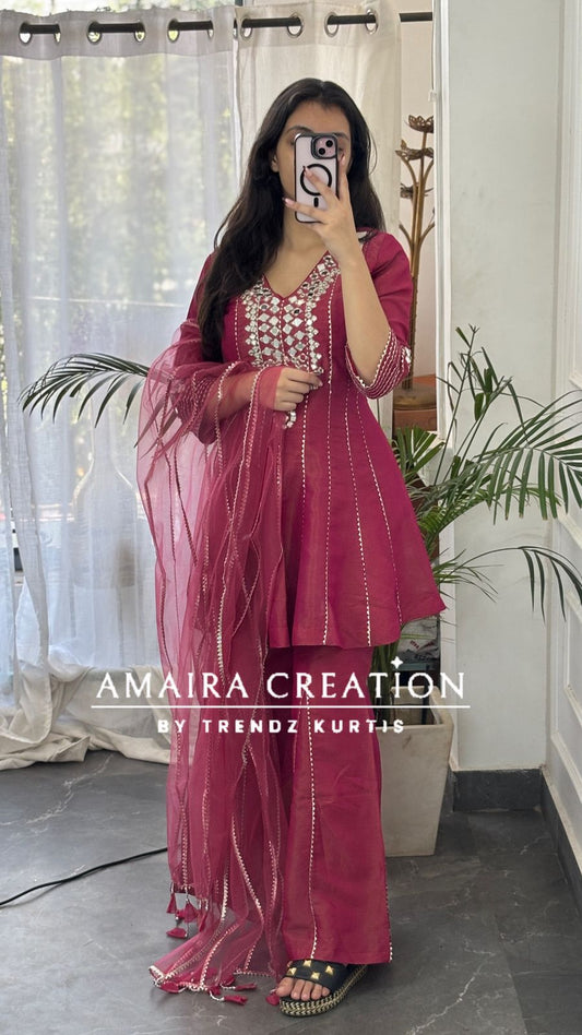 Premium Glass Tissue Peplum Divider Plazo  Set With Organza Dupatta
