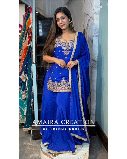 Premium Silk Electric Blue Divider Set(16 inches sleeves available)