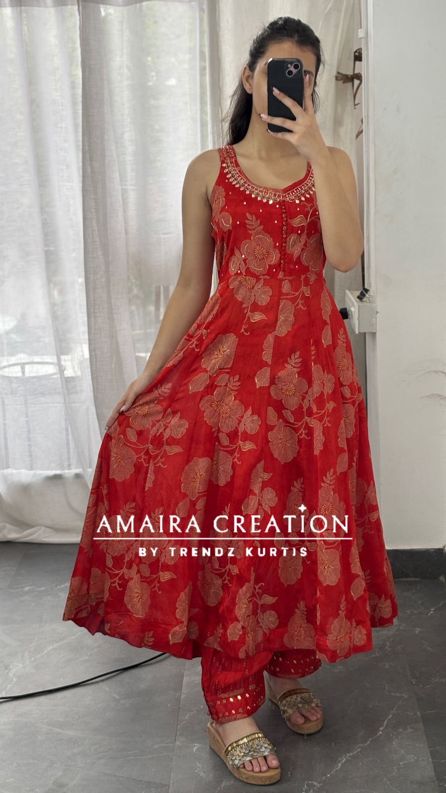 Premium Chinnon Full Flare Anarkali With Afghani Set(17 inches sleeves available)