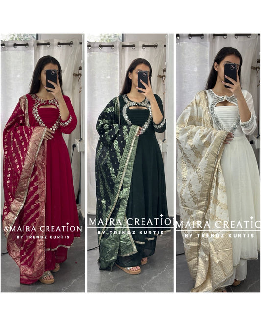 Premium Georgette Anarkali With Beautiful Neck Detailing