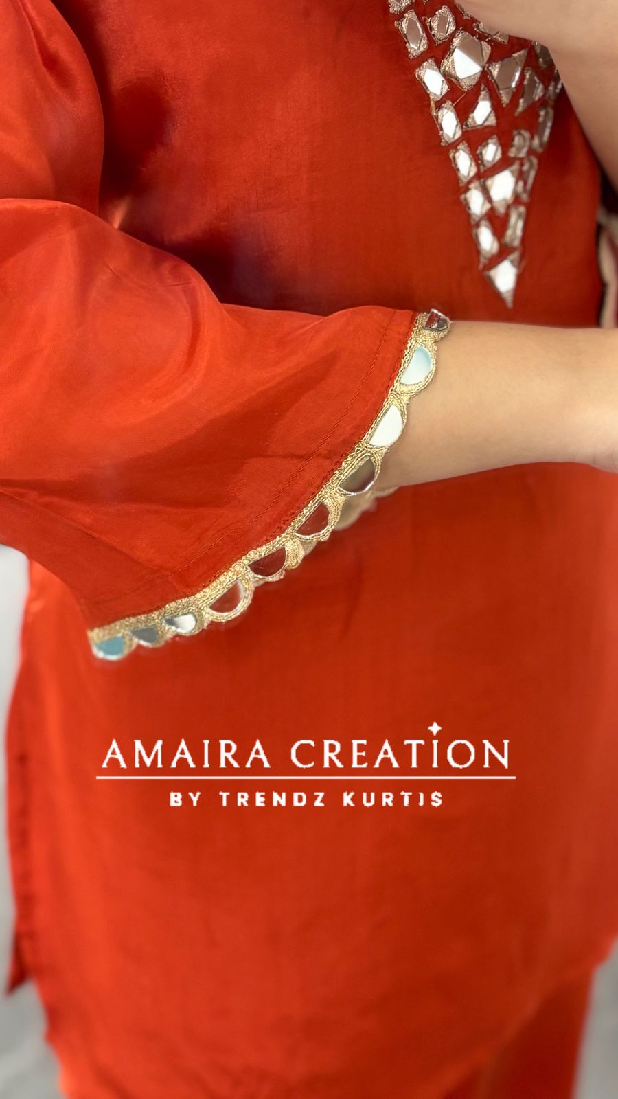Premium Crepe Original Mirror Work Set With Scaling Organza  Dupatta