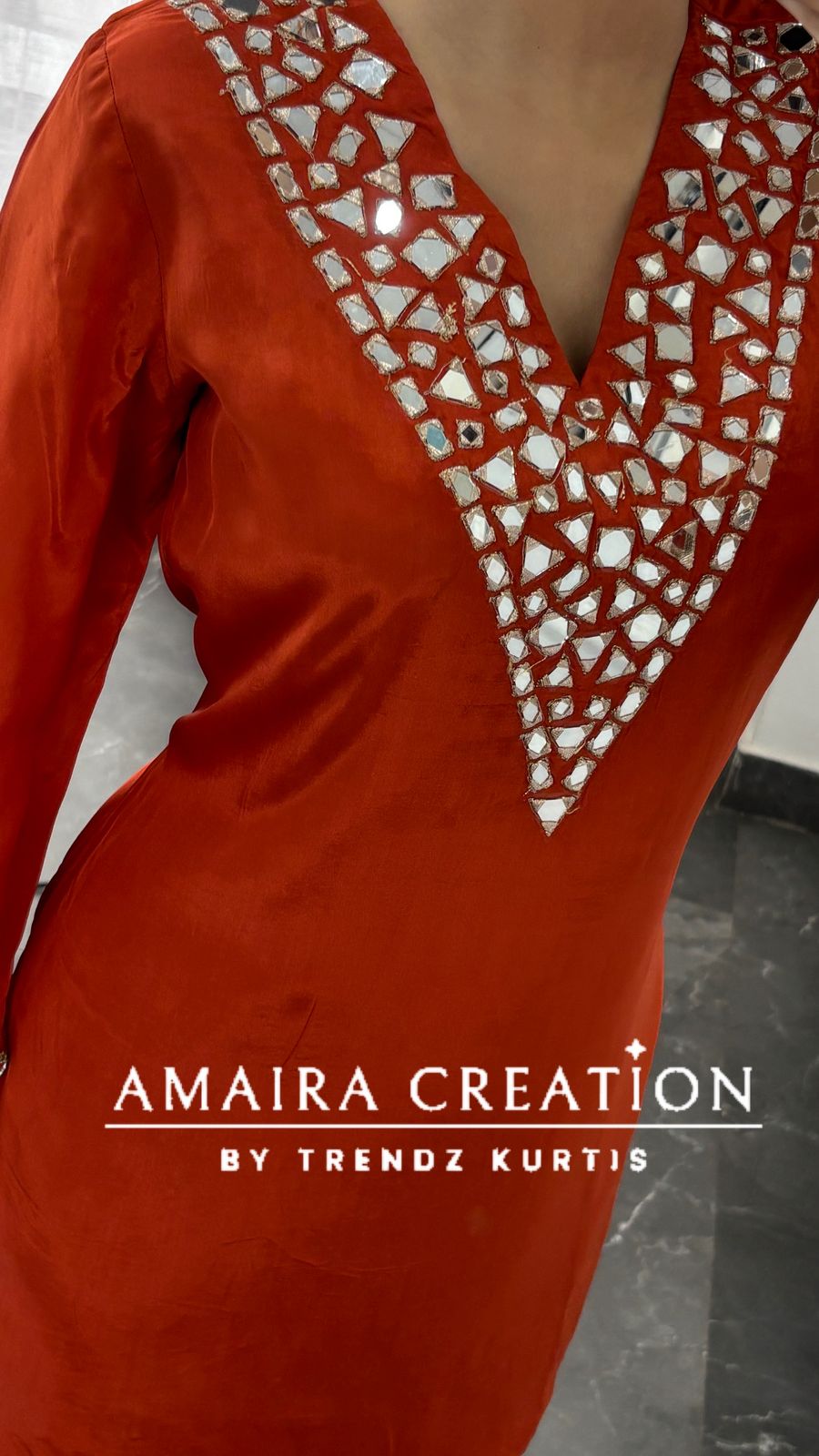 Premium Crepe Original Mirror Work Set With Scaling Organza  Dupatta