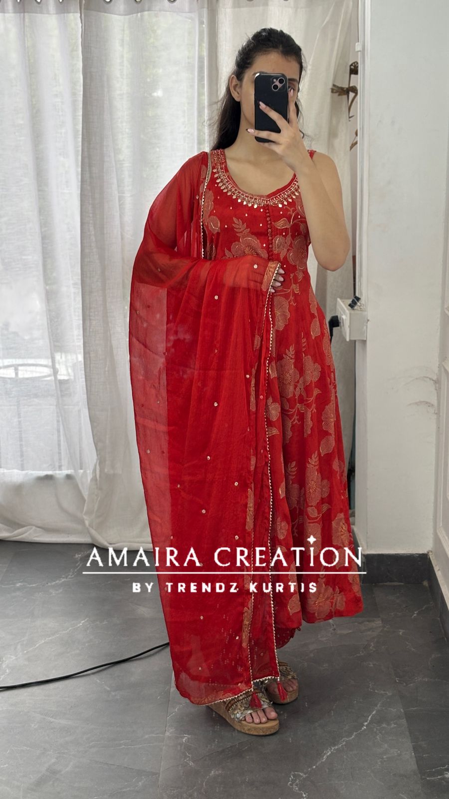 Premium Chinnon Full Flare Anarkali With Afghani Set(17 inches sleeves available)