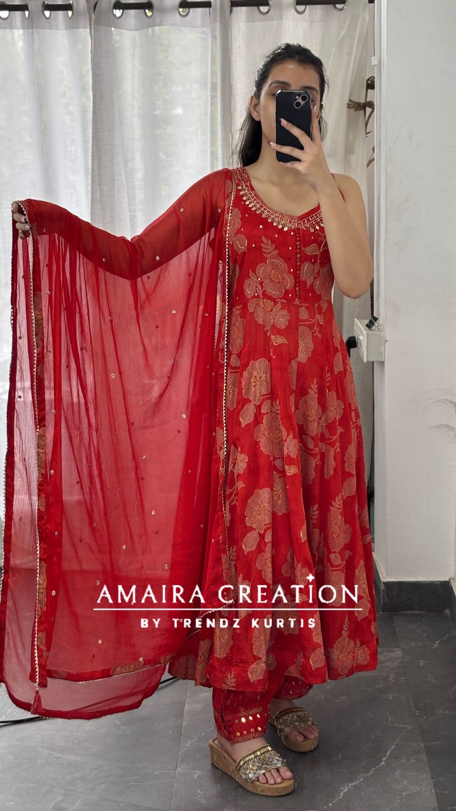 Premium Chinnon Full Flare Anarkali With Afghani Set(17 inches sleeves available)