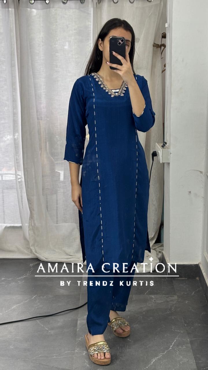 Premium Crepe Royal Blue Pant Set