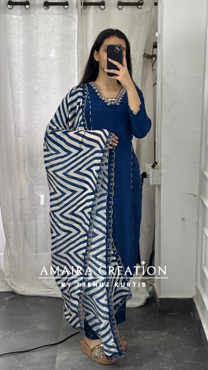 Premium Crepe Royal Blue Pant Set