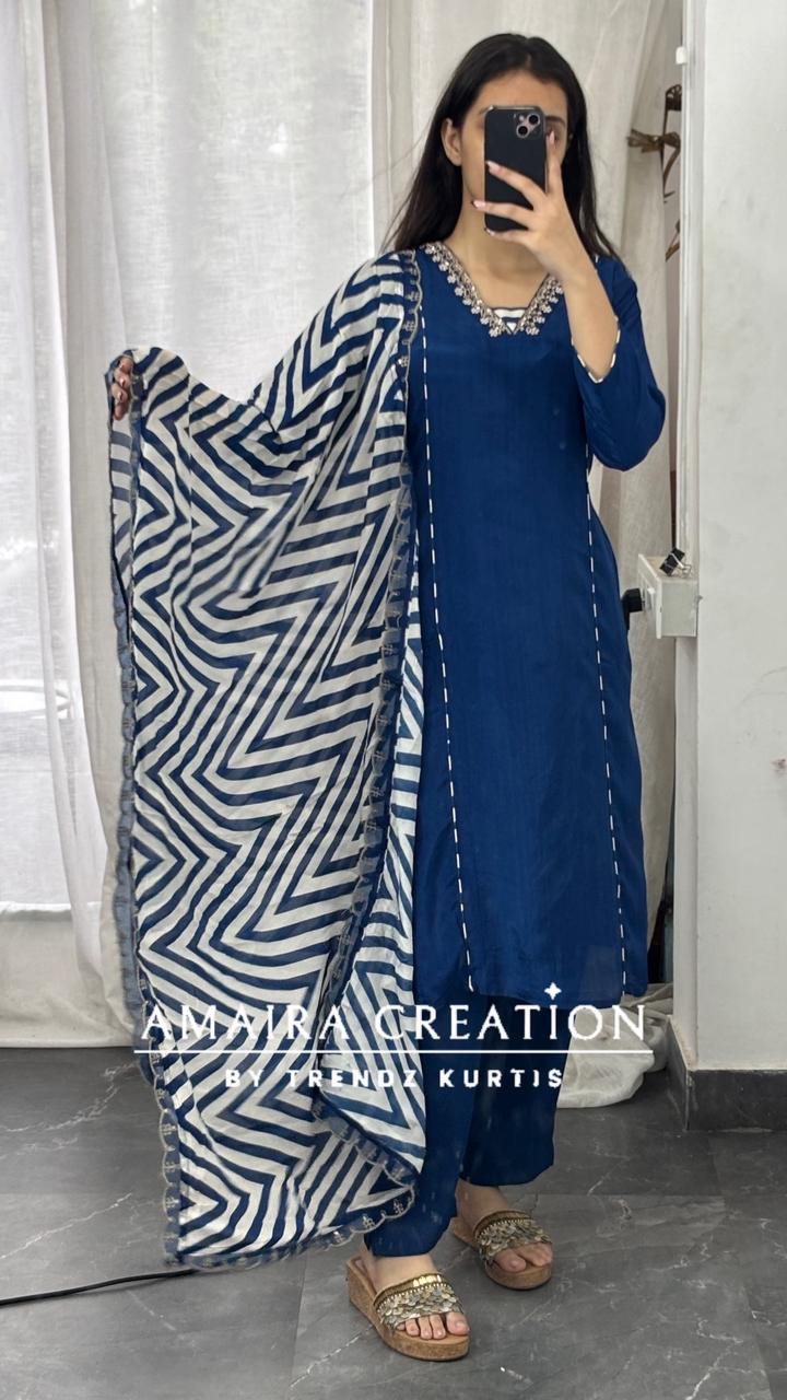 Premium Crepe Royal Blue Pant Set