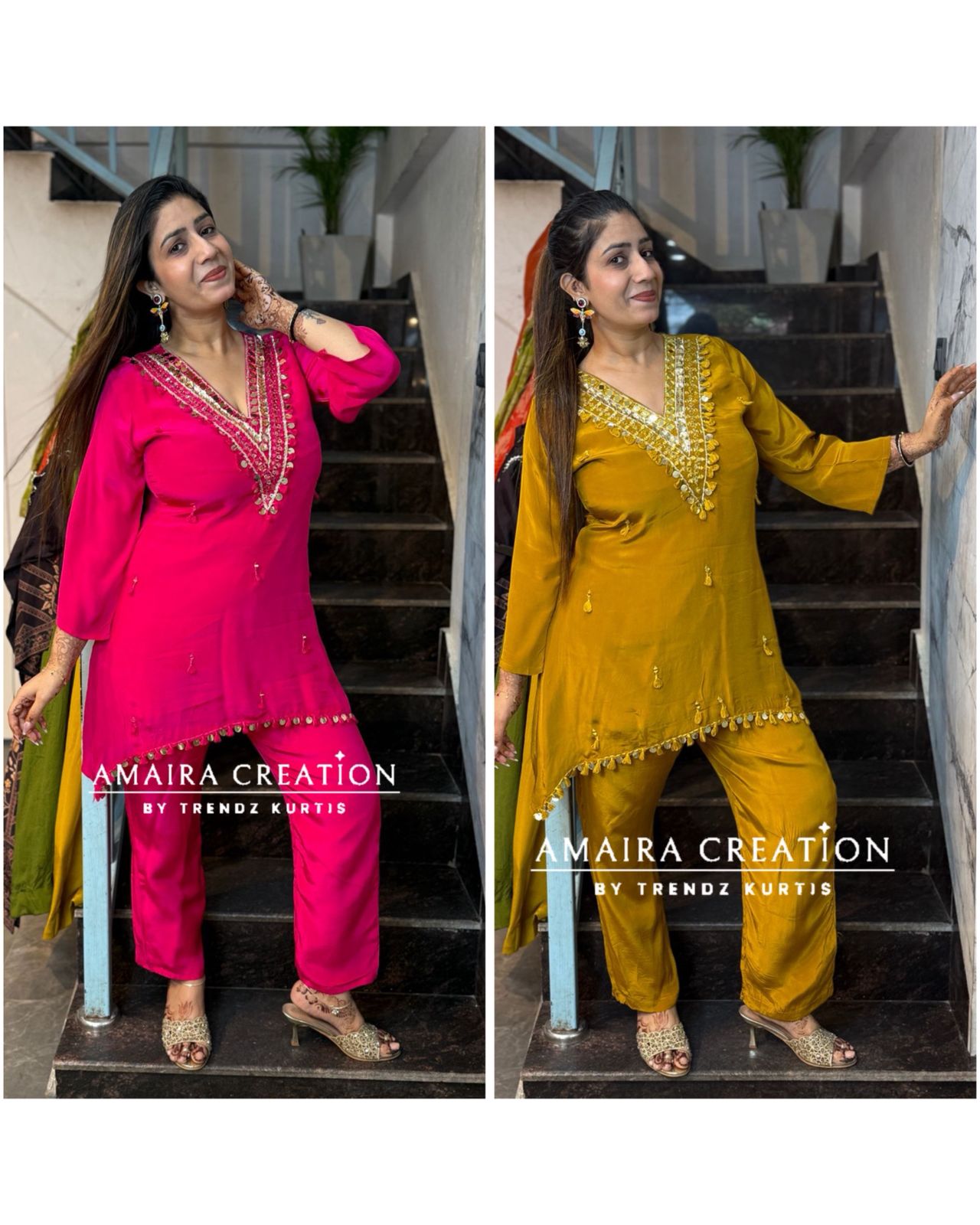 Premium Crepe C Cut Pattern Pant Set With Beautiful Neck Detailing