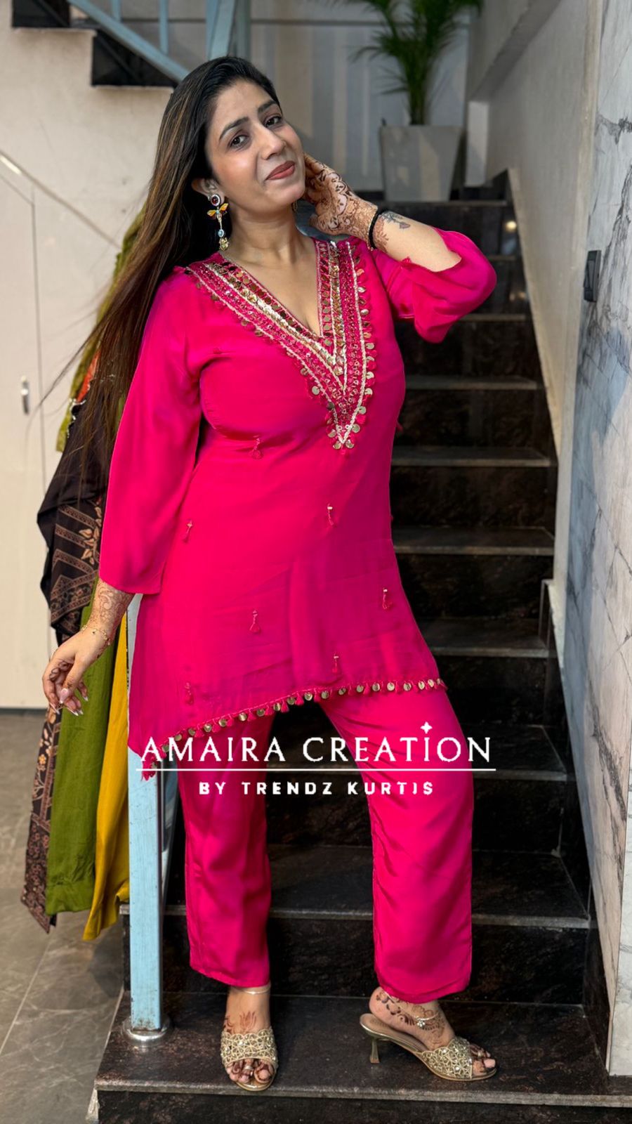 Premium Crepe C Cut Pattern Pant Set With Beautiful Neck Detailing