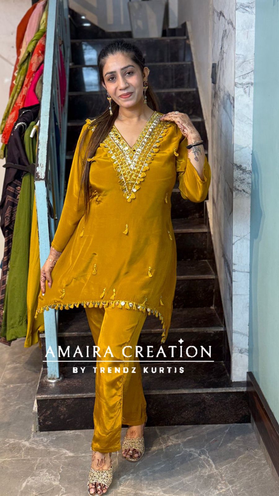 Premium Crepe C Cut Pattern Pant Set With Beautiful Neck Detailing