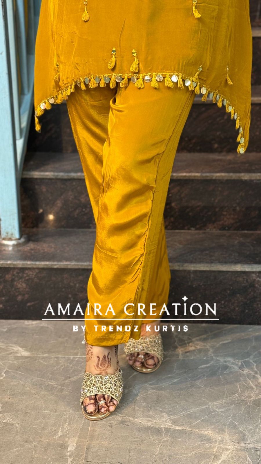 Premium Crepe C Cut Pattern Pant Set With Beautiful Neck Detailing