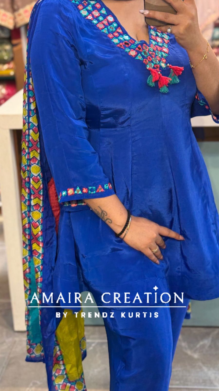 Premium Crepe Electric Blue Farsi Salwar Set