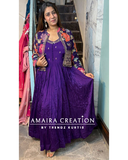 Premium Chinnon Purple One Piece Dress With Stylish Jacket