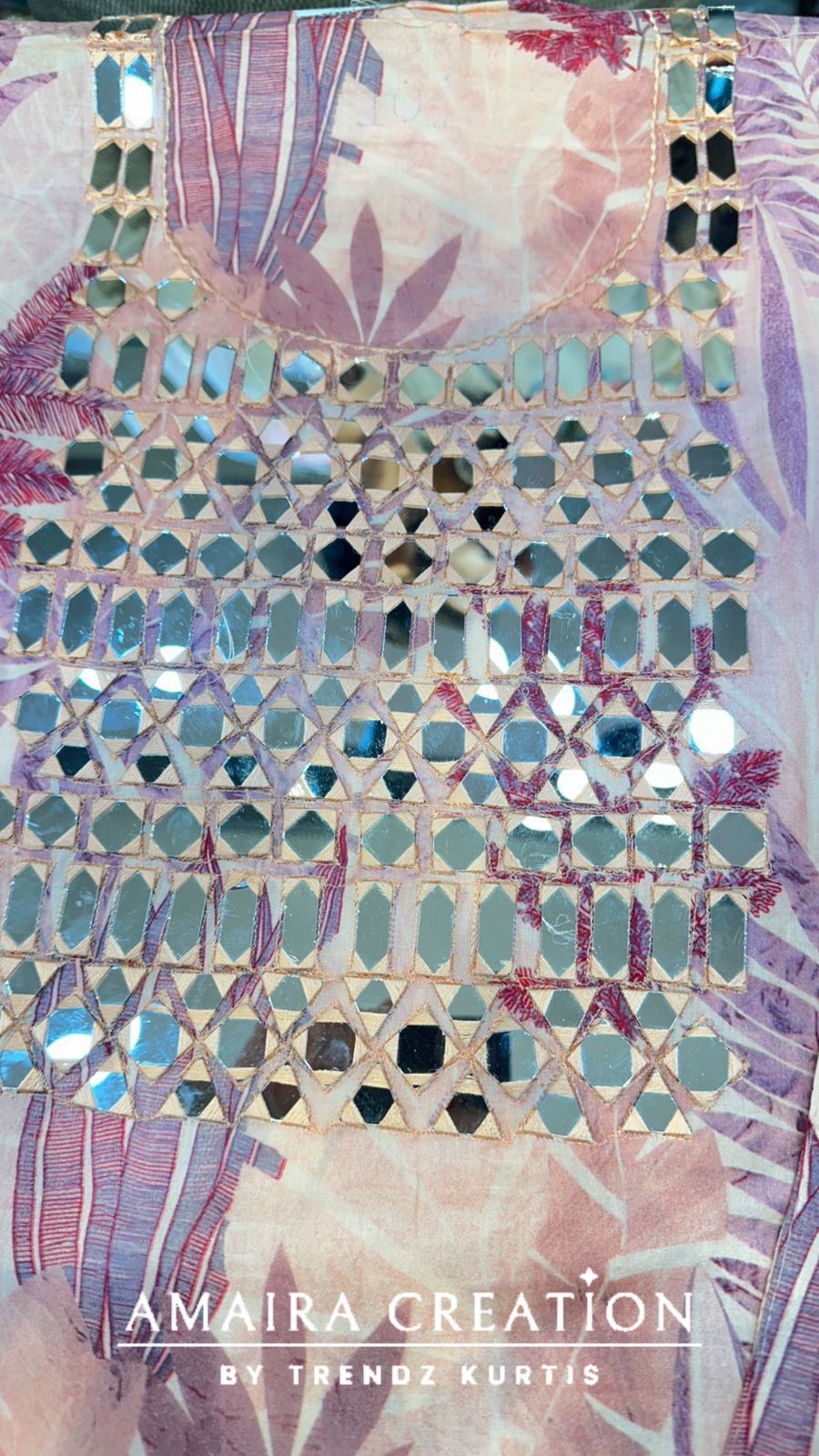 Premium Cotton Leaf Print Original Mirror Work With Chiffon Dupatta’s