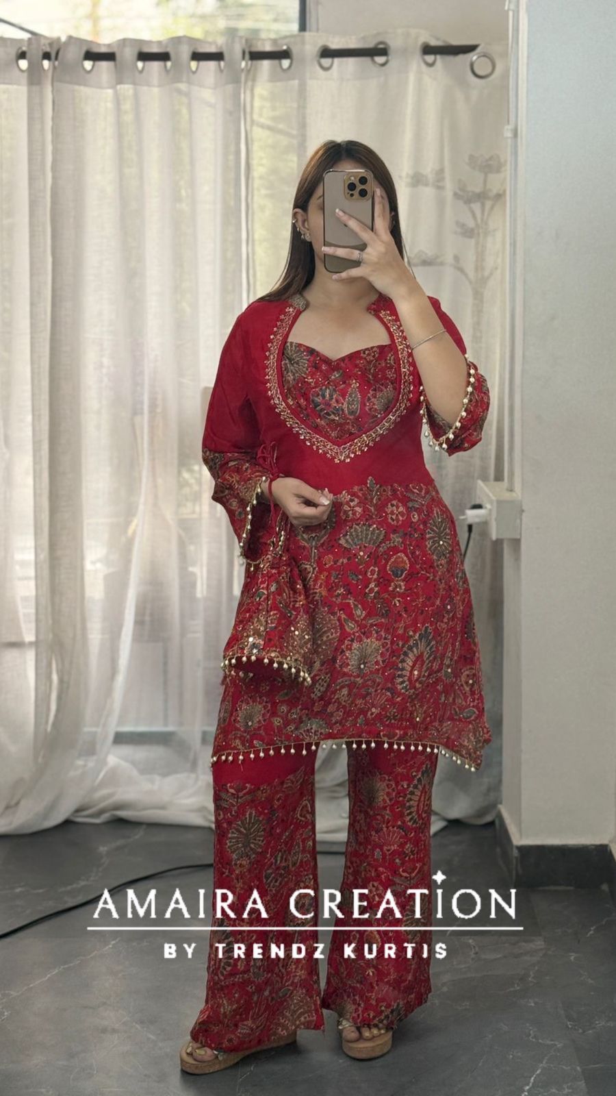 Premium Chinnon Burster Pattern C Cut Style Cord Set With Potli Bag