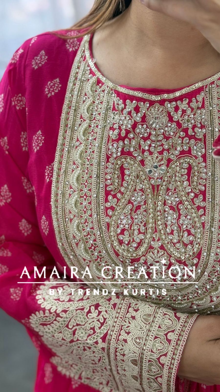 Premium Crepe Magenta Beautiful Embroidered One Piece Gown