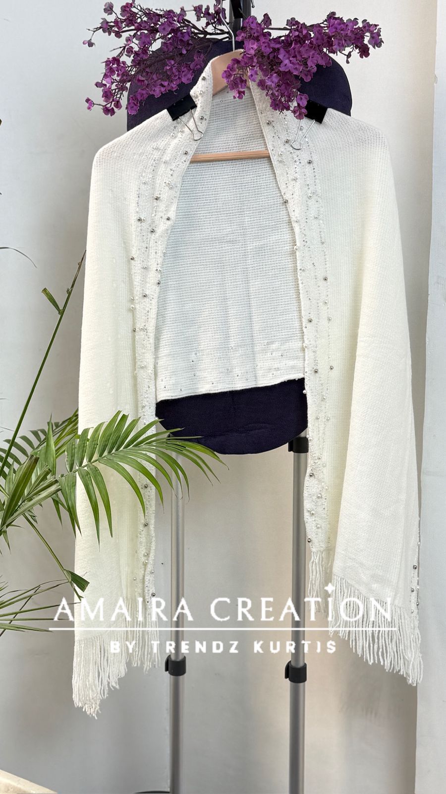 Premium Woolen Pearl Deatiling Stole