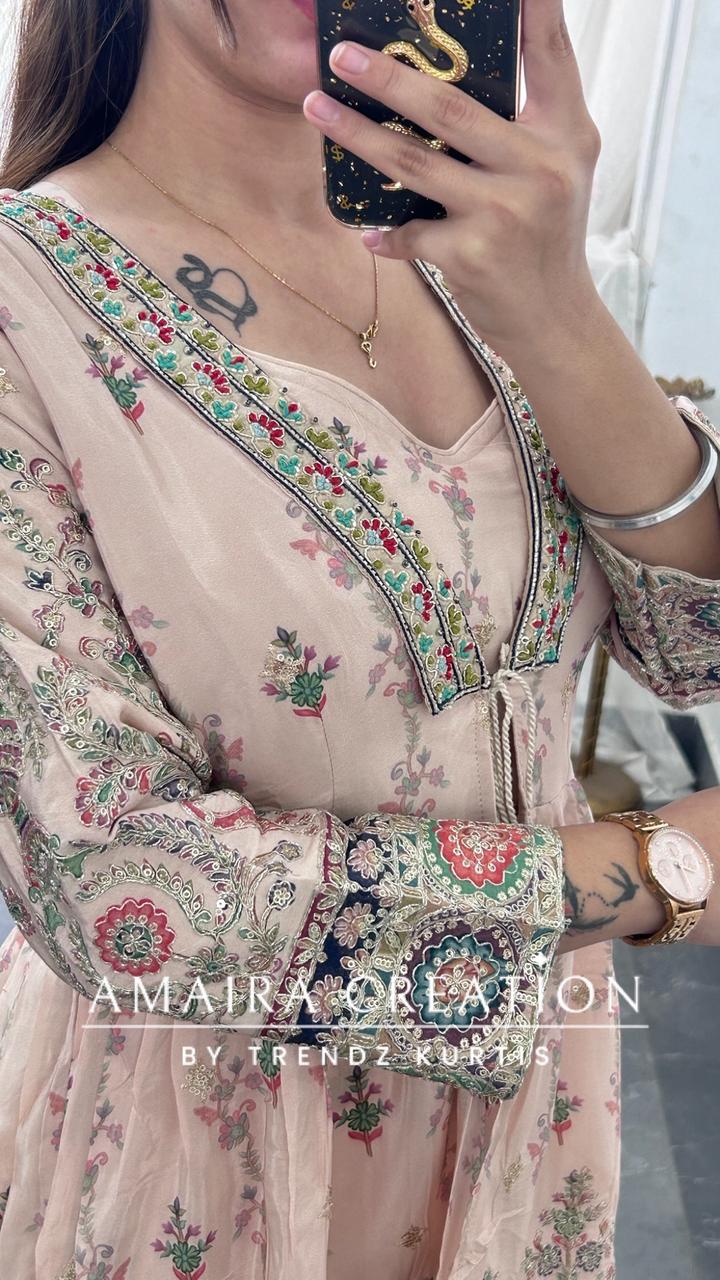 Premium Crepe Beautiful Embroidered 3 Pc Jacket Set