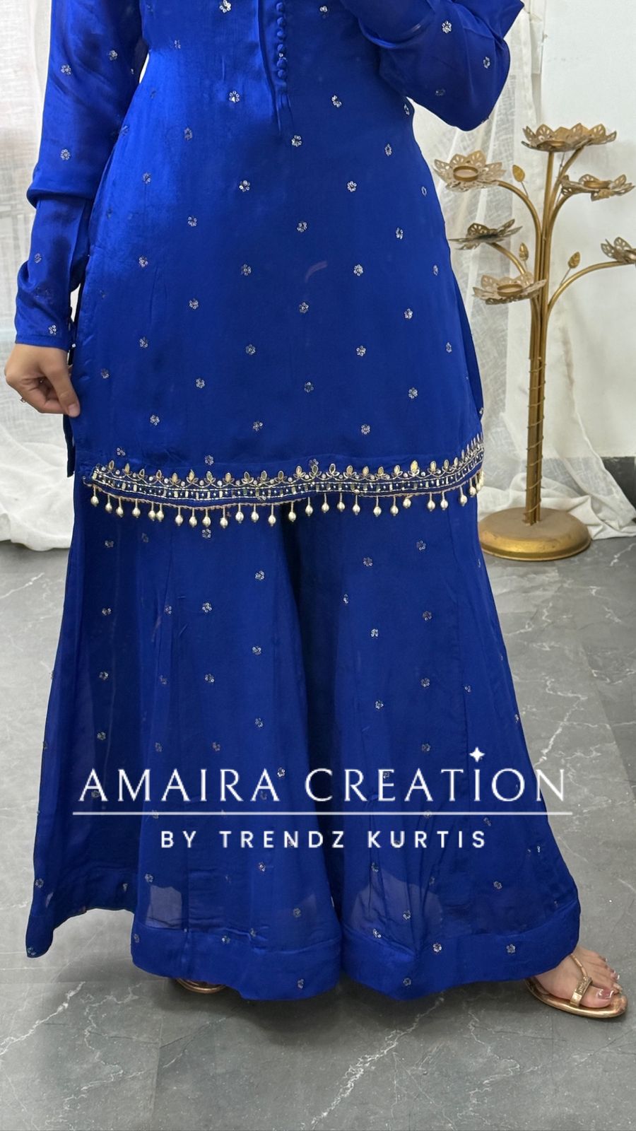 Premium Chinnon Electric Blue Color Full Flare Divider Set