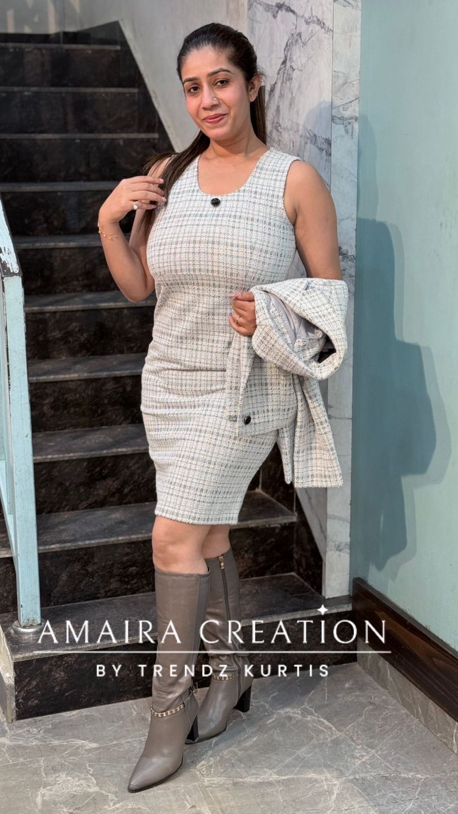 Premium Woolen Stylish Two Pc Jacket Dress